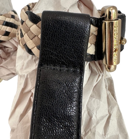 EUC Michael Kors Black Gold Tan Woven Leather Heel Sandals Sz 7.5 M - Picture 5 of 11